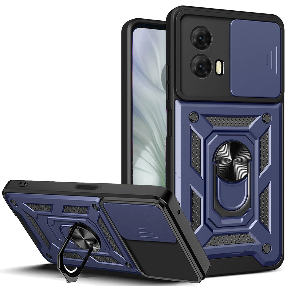 Gepanzerte Schutzhülle Für Motorola Moto E14, Camshield Slide, Blau