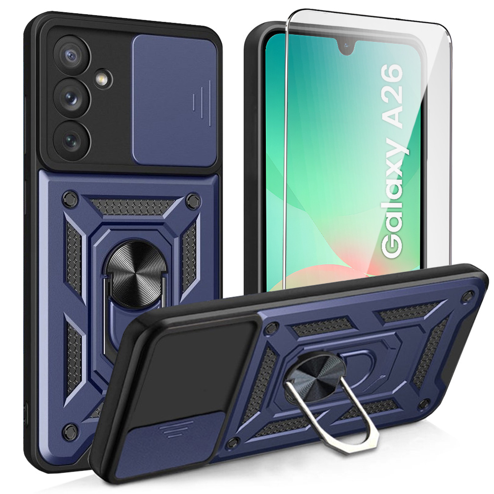 Gepanzertes Case Für Samsung Galaxy A26, Camshield Slide, Blau + 9h Gehärtetes Glas