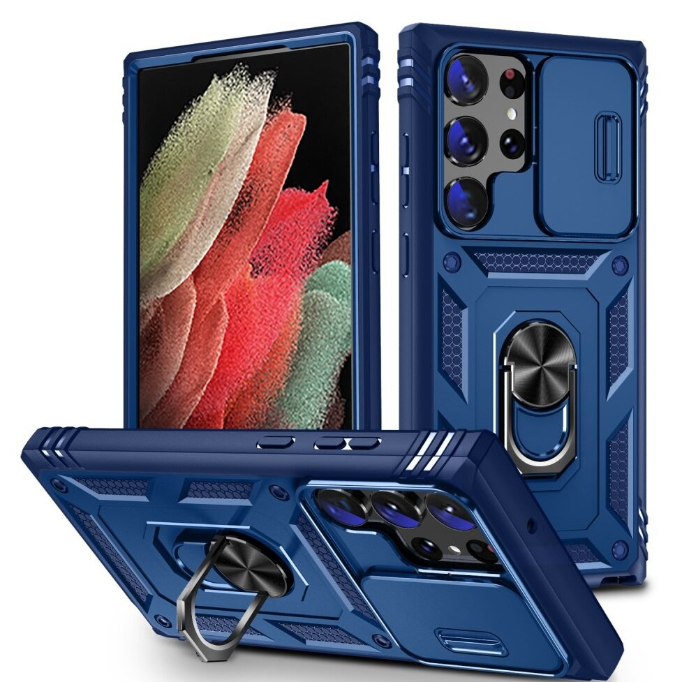 Gepanzerte Schutzhülle Für Samsung Galaxy S24 Ultra, Camshield Slide, Blau
