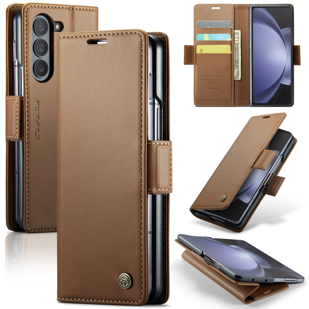 Caseme Flip Case Für Samsung Galaxy Z Fold6 5g, Litschi-geldbörse, Braun