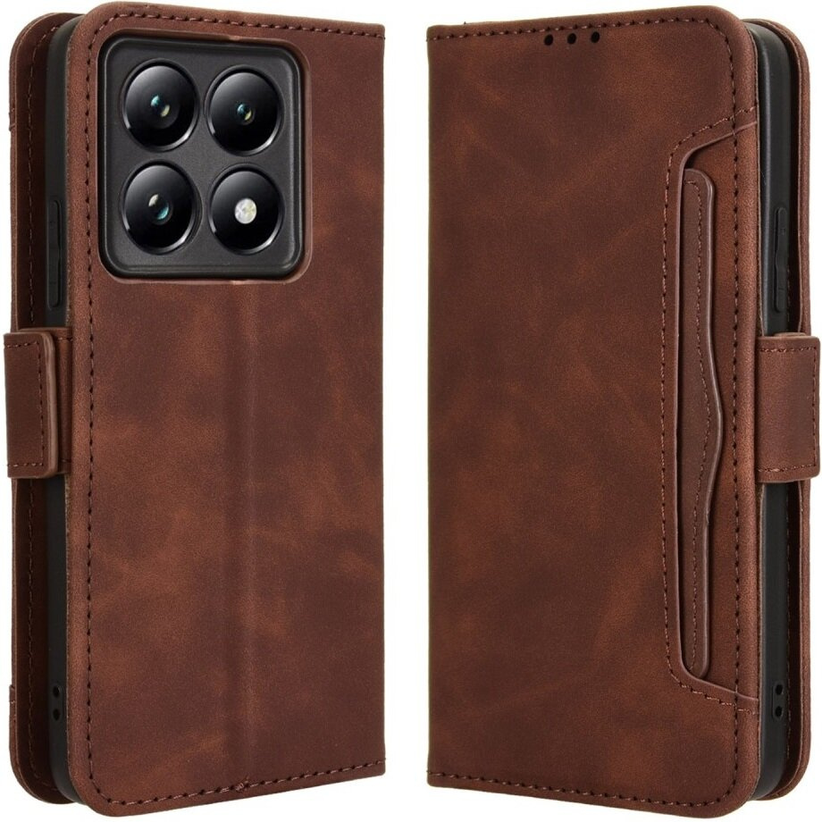 Klapphülle Für Xiaomi 14t Pro, Mit Kartenfach, Braun
