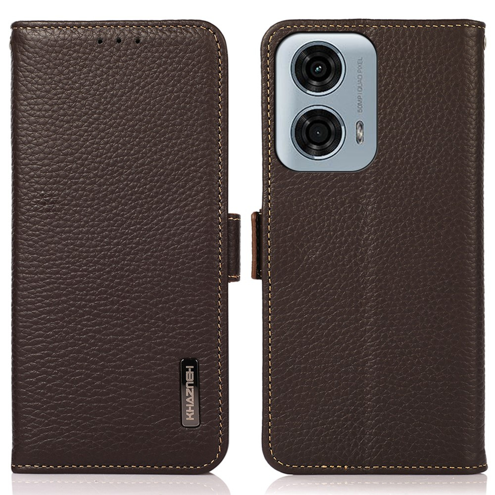 Khazneh Rfid-lederhülle Für Motorola Moto G04 / G24 / G24 Power, Litschi-textur, Braun