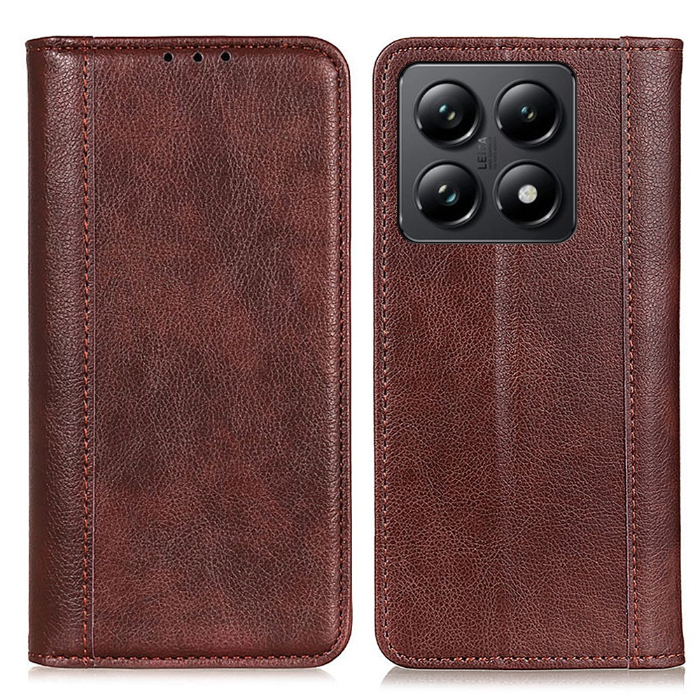 Schutzhülle Für Xiaomi 14t Pro, Brieftaschenmodell Aus Litschi-leder, Braun