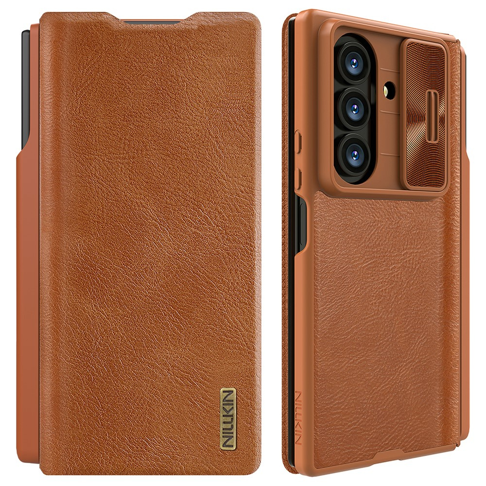 Nillkin Flip Case Für Samsung Galaxy Z Fold7, Camshield Qin Pro, Leder Mit Stift, Braun