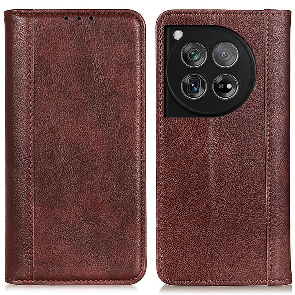 Oneplus 12 5g Brieftaschenhülle Aus Litschi-leder, Braun