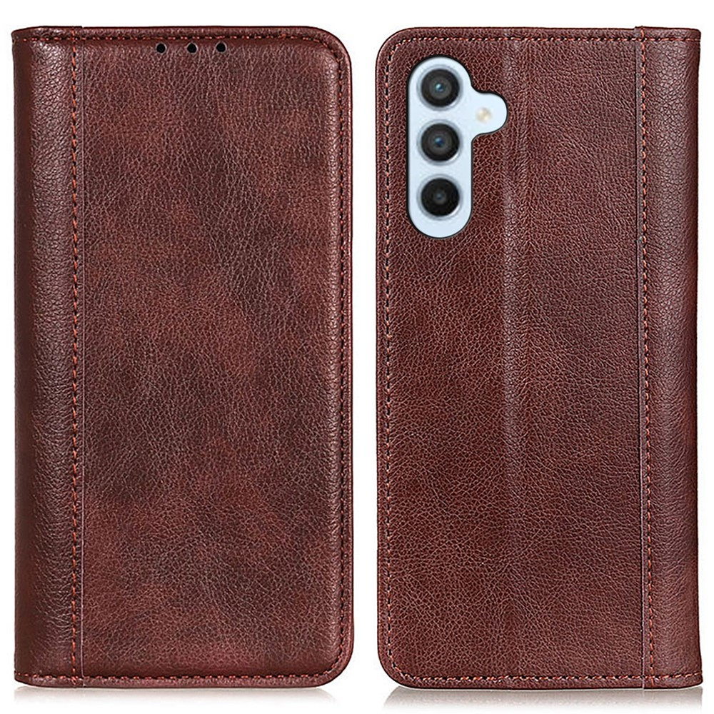 Samsung Galaxy A55 5g Hülle, Brieftaschenhülle Aus Litschi-leder, Braun