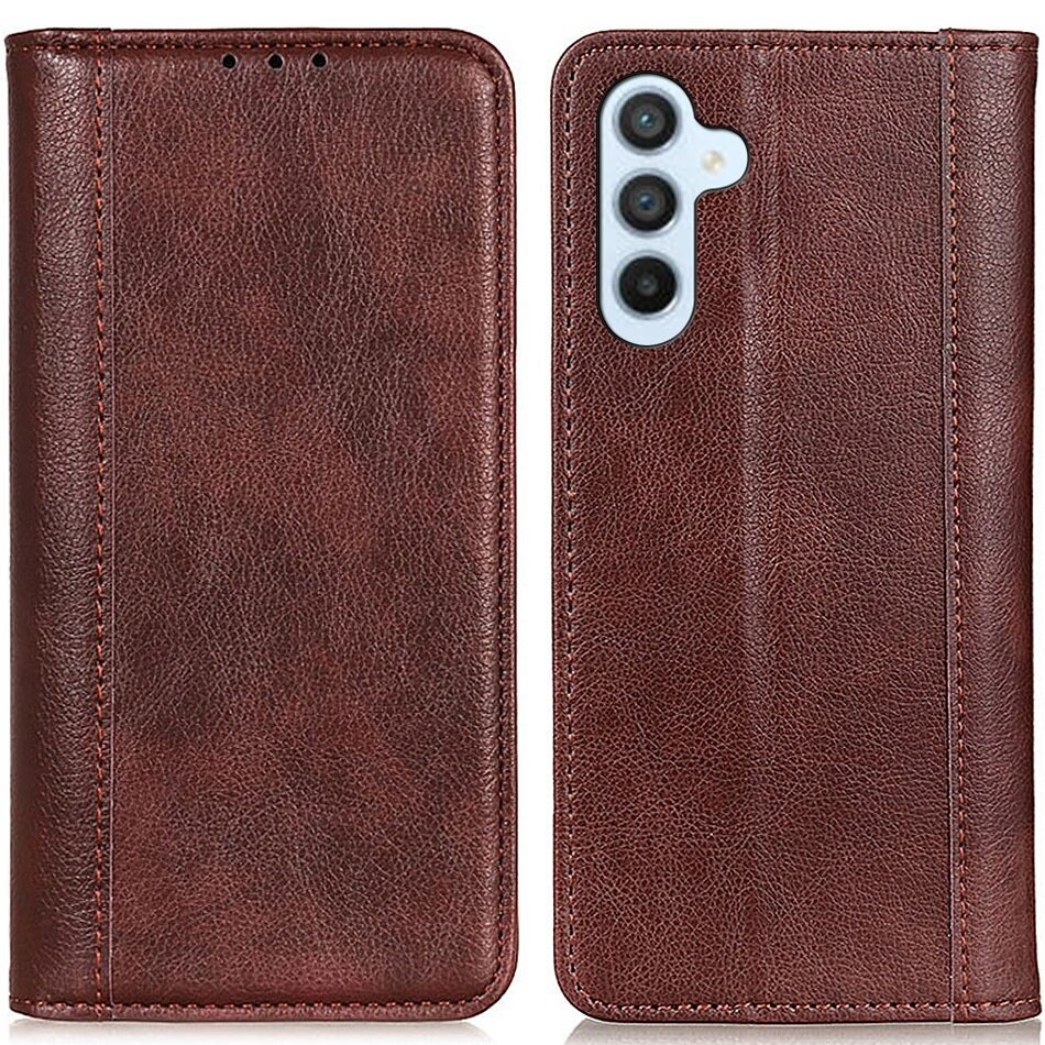 Samsung Galaxy S24 Hülle, Brieftaschen-design, Litschi-leder, Braun