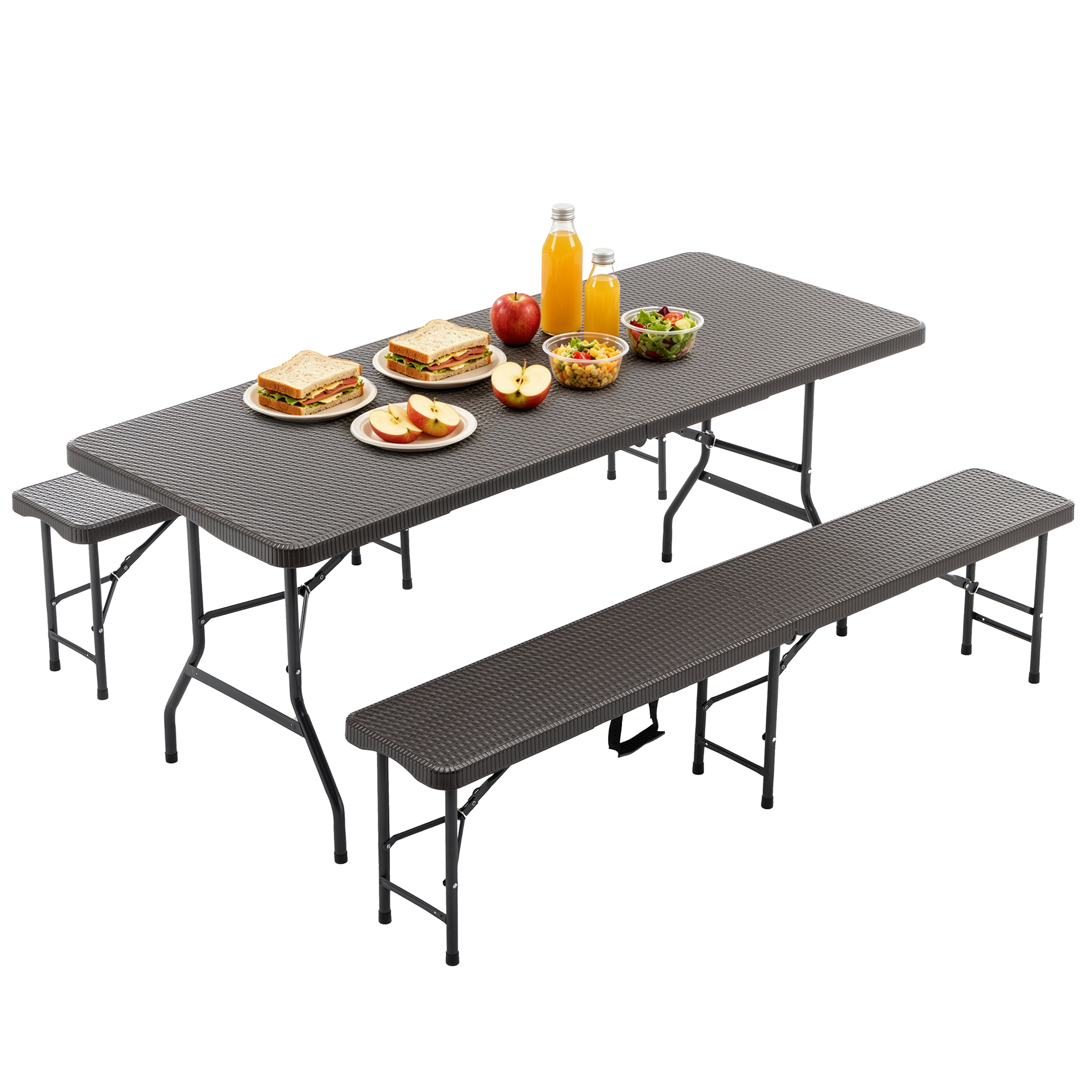 6ft Klappbarer Tisch Mit 2 Bänken, 3-teiliges Set, Hdpe Tischplatte Mit Baummuster