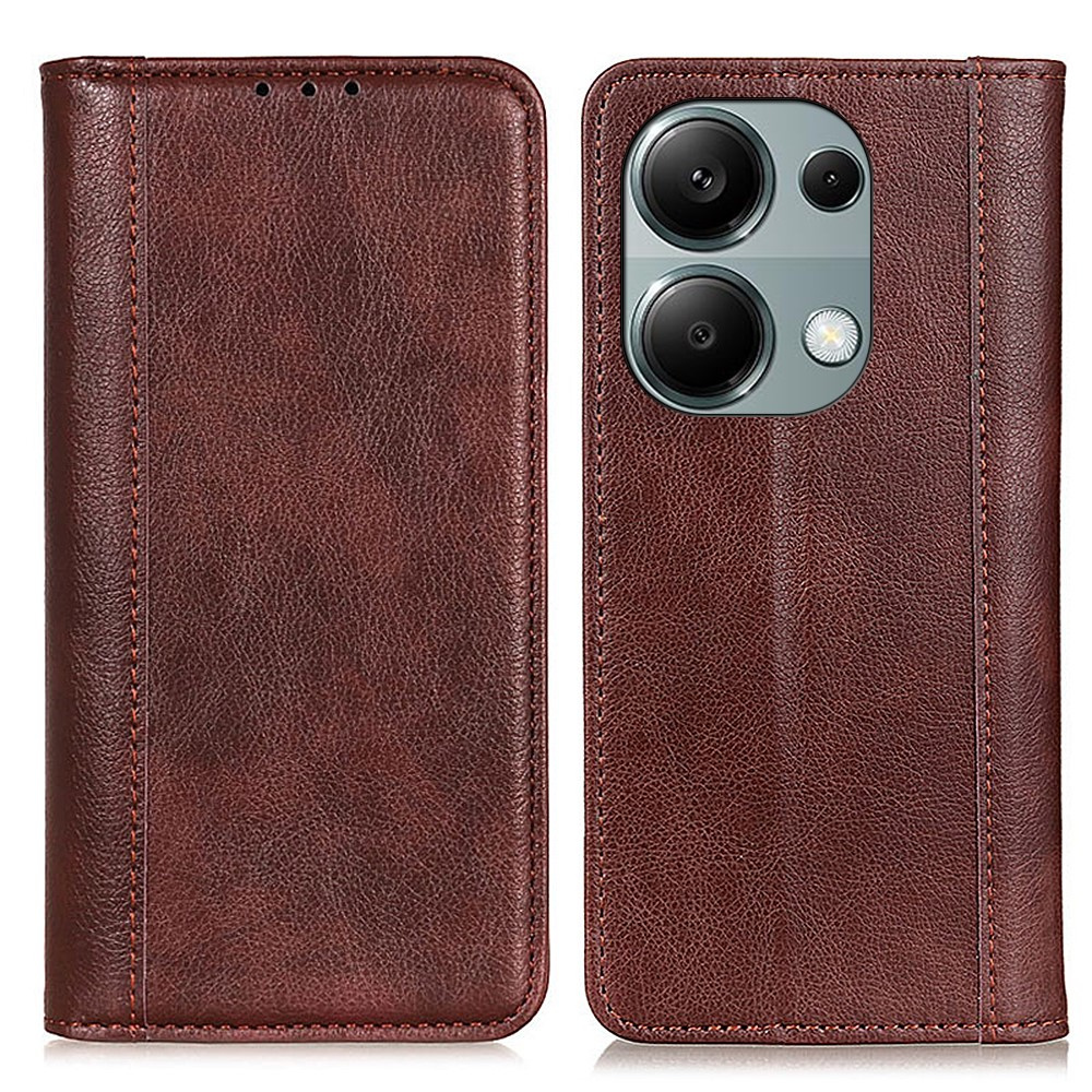 Schutzhülle Für Xiaomi Redmi Note 13 Pro 4g / Poco M6 Pro 4g, Brieftaschenmodell Aus Litschi-leder, Braun