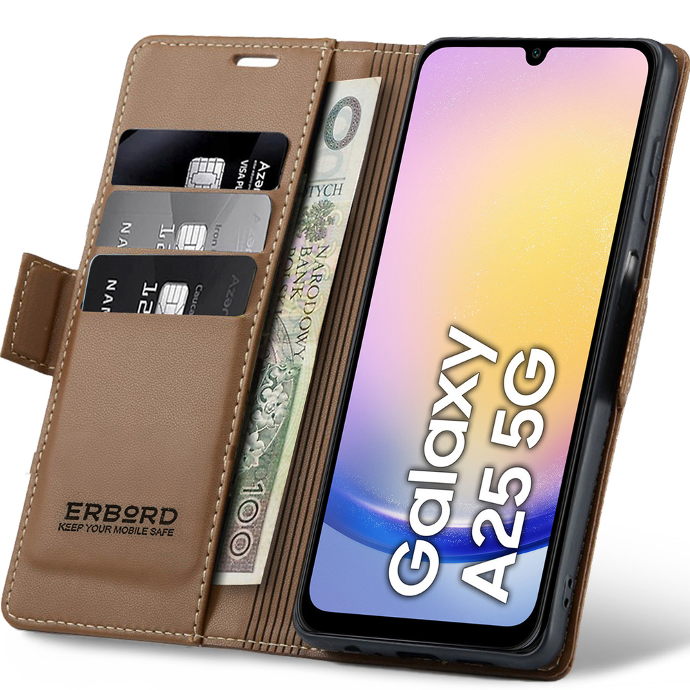 Samsung Galaxy A25 5g Hülle, Glänzende Litschi-klapphülle, Braun