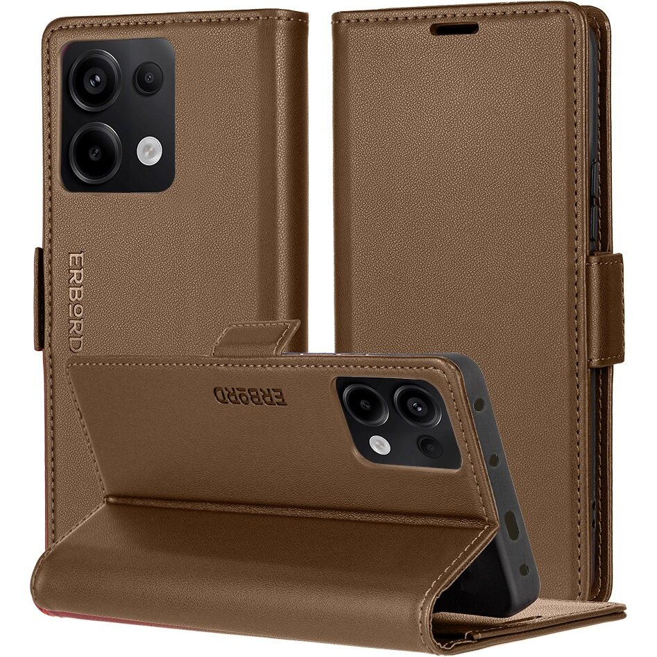 Schutzhülle Für Xiaomi Redmi Note 13 Pro 4g / Poco M6 Pro 4g, Braun, Glänzendes Litschi-braun, Brieftaschenhülle Mit Klappe
