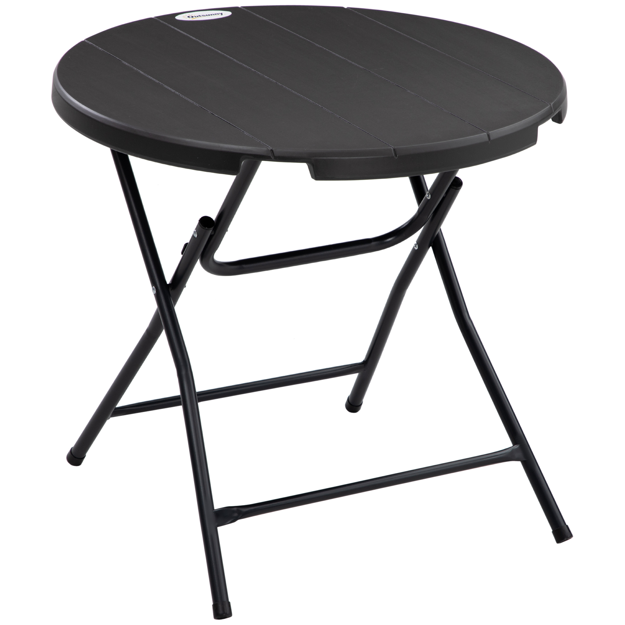 Gartentisch Für 4 Personen, Runder Klapptisch Ø80 Cm, Garten Esstisch In Holzoptik, Dunkelgrau, Ideal Für Balkon