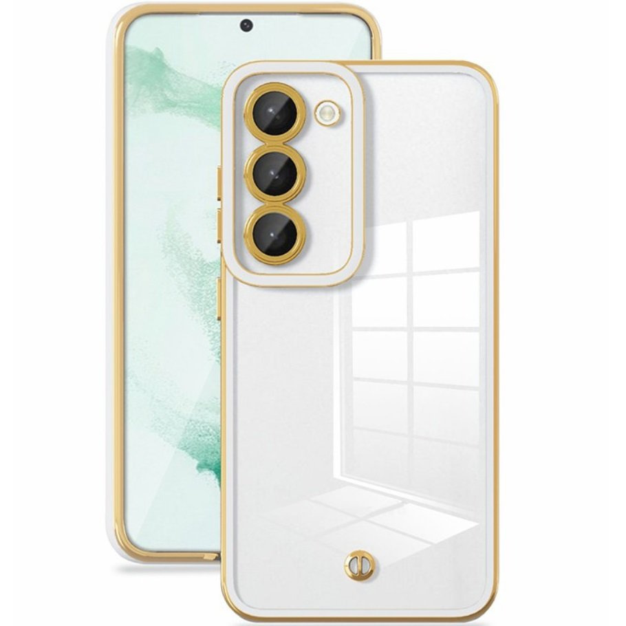 Schutzhülle Für Samsung Galaxy S23, Transparent Mit Weiß/goldenem Rahmen
