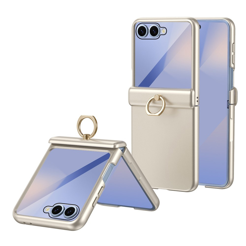 Samsung Galaxy Z Flip 8 Hülle, Ringhalterung Mit Ständer, Mit Glas Für Das Außendisplay, Gold