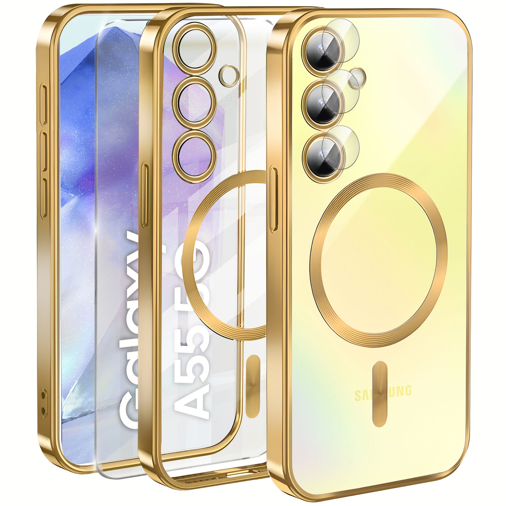Schutzhülle Für Samsung Galaxy A55 5g, Electro Magsafe, Gold + Displayschutzfolie Aus Glas