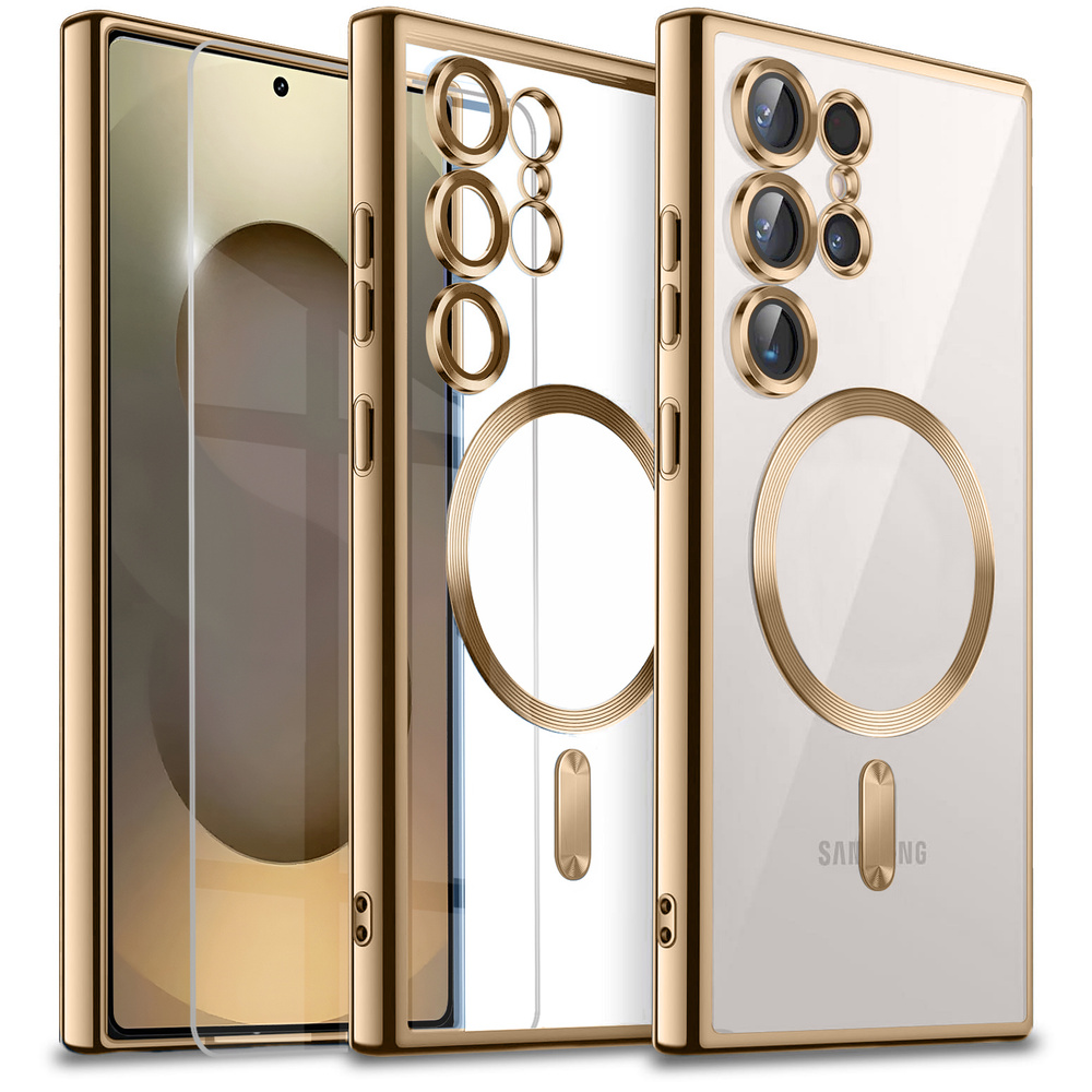 Schutzhülle Für Samsung Galaxy S25 Ultra, Electro Magsafe, Gold + Displayschutzfolie Aus Glas