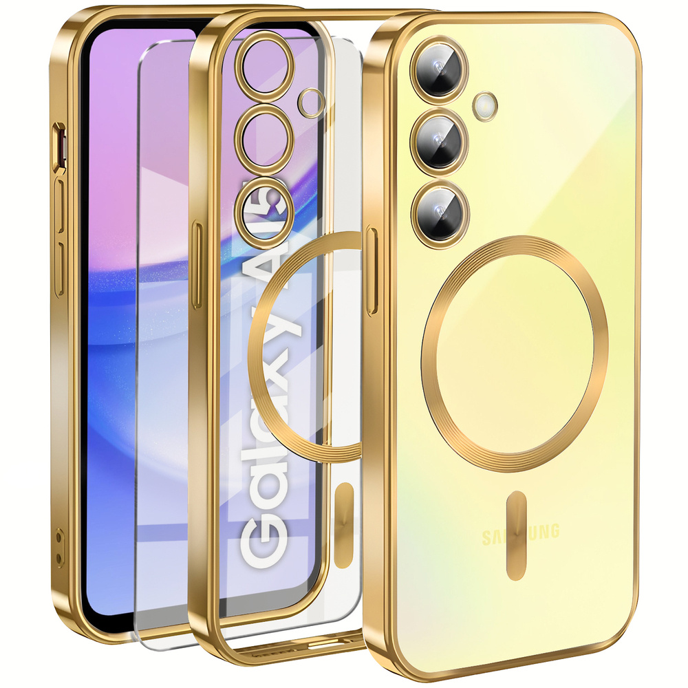 Schutzhülle Für Samsung Galaxy A15 4g/5g, Electro Magsafe, Gold + Displayschutzfolie Aus Glas