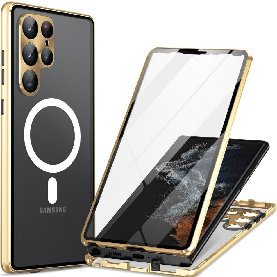 Magnetische Magsafe-schutzhülle Aus Dualglas Für Samsung Galaxy S24 Ultra, Gold