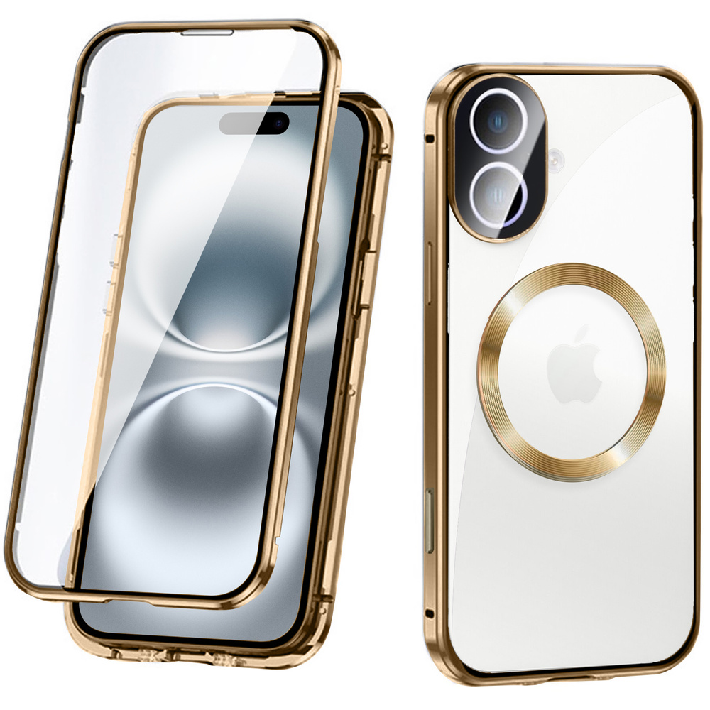 Magnetische Magsafe-hülle Mit Doppeltem Glas Für Iphone 16, Gold