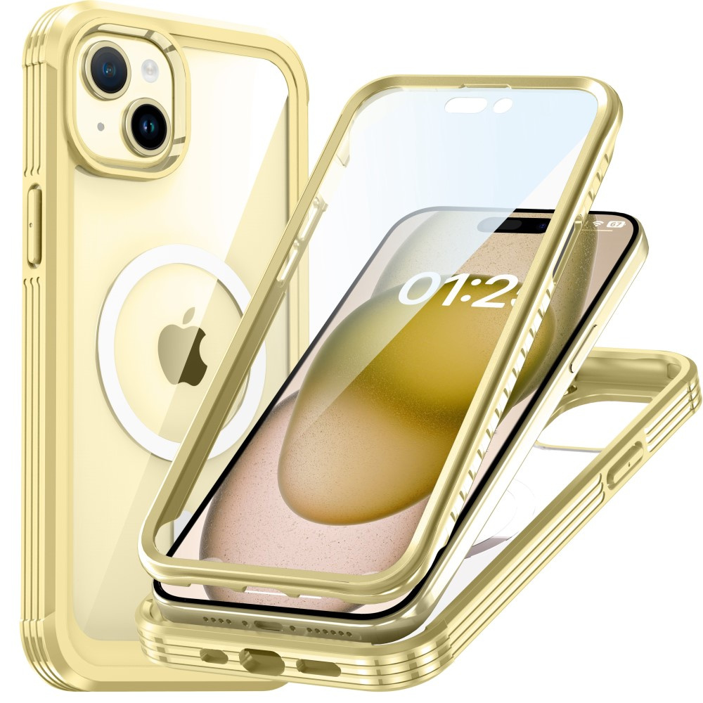 Iphone 15 Hülle, Rundumschutz 360° Mit Magsafe-funktion, Displayschutzfolie Aus Glas, Gelb