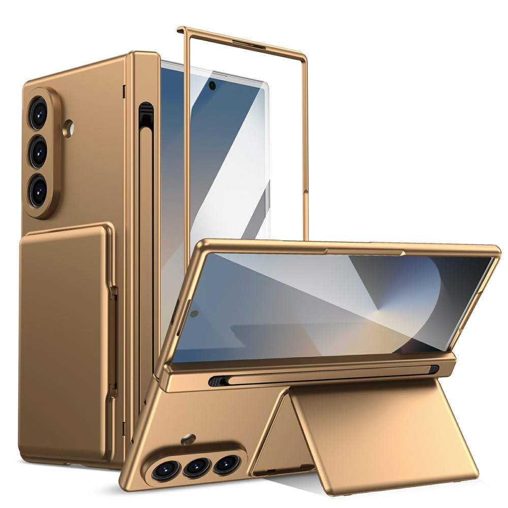 Samsung Galaxy Z Fold 8 Ultra Hülle, Kartenhalter, Mit Glas Für Das Außendisplay, Gold