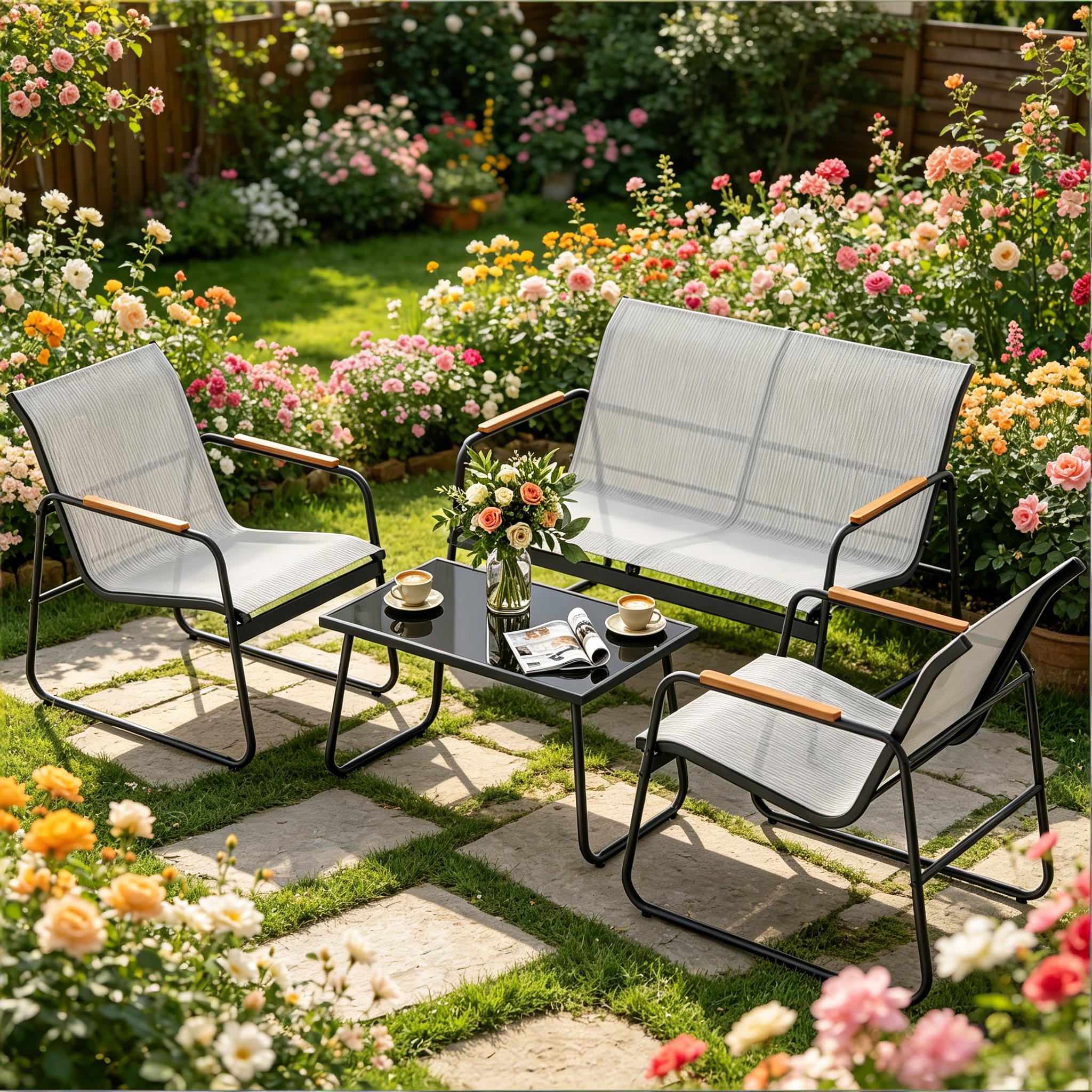Rasenmöbel Set,4-steil Gesprächsmöbel Set, Patio Möbel Set, Möbel Set