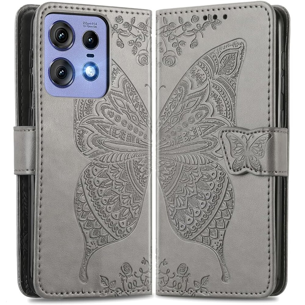 Klapphülle Für Motorola Edge 50 Pro, Schmetterling, Grau
