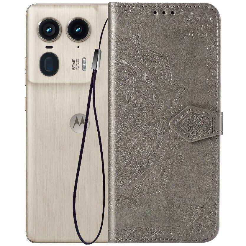 Motorola Edge 50 Ultra Flip Case, Mandala, Grau