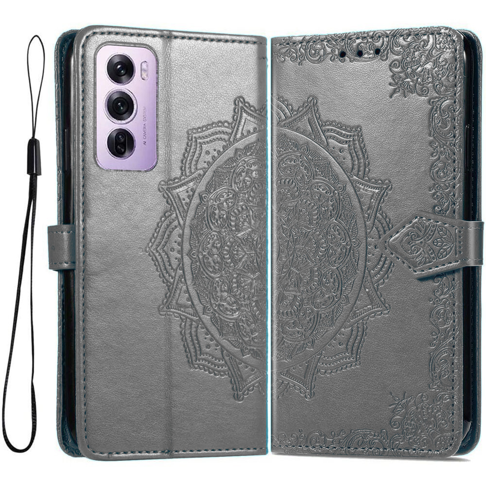 Klapphülle Für Oppo Reno 12, Mandala, Grau