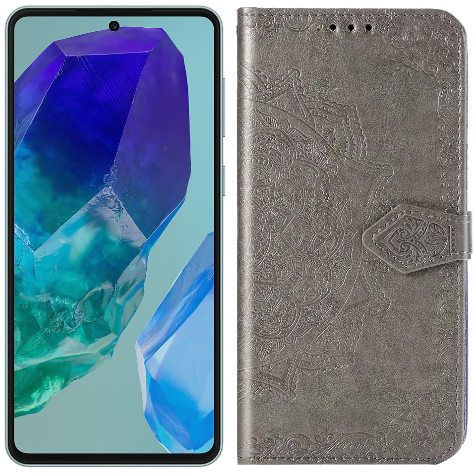 Samsung Galaxy M55 5g Flip Case, Mandala, Grau