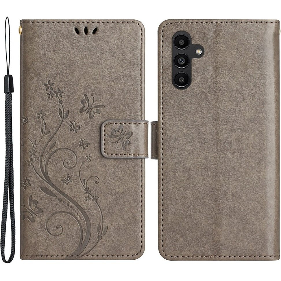 Klapphülle Für Samsung Galaxy S23 Fe, Schmetterling, Grau
