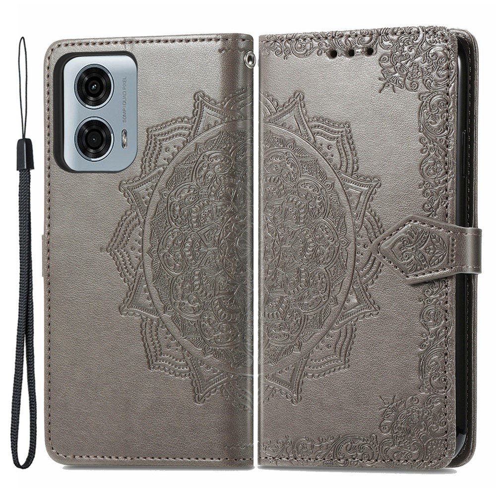 Klapphülle Für Motorola Moto G24 / G24 Power / G04, Mandala, Grau