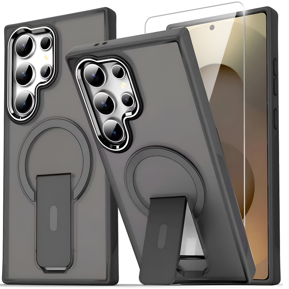 Samsung Galaxy S25 Ultra Kickstand Matte Case Für Magsafe, Grau + Displayschutzfolie