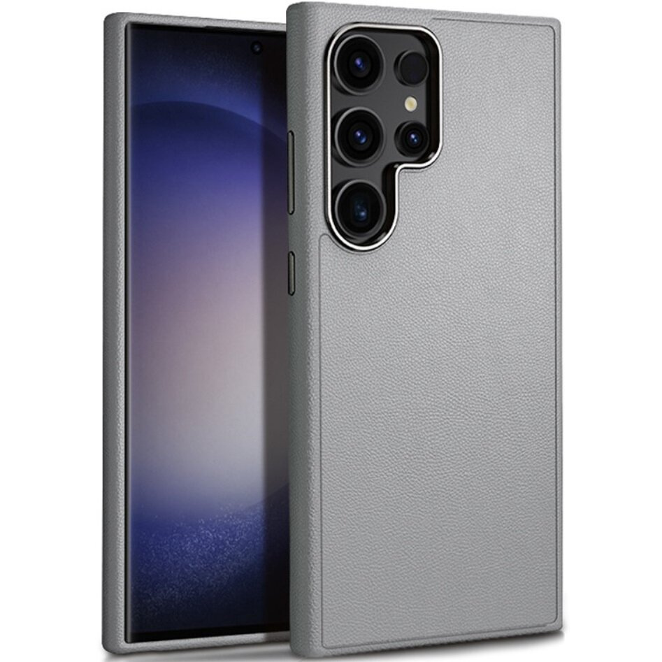 Lederhülle Für Samsung Galaxy S24 Ultra, Leder-hybrid, Grau
