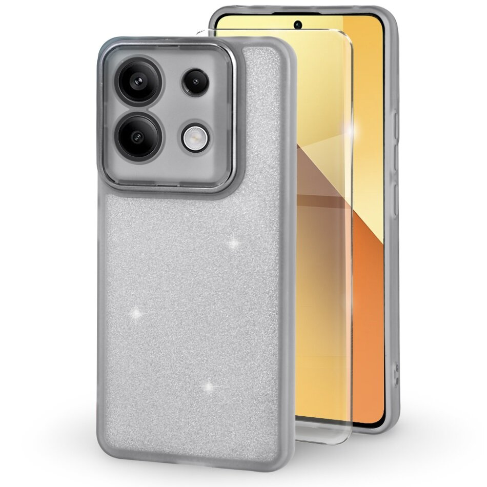 Schutzhülle Für Xiaomi Redmi Note 13 5g, Glitzerpuder, Grau + 9h-hartglas