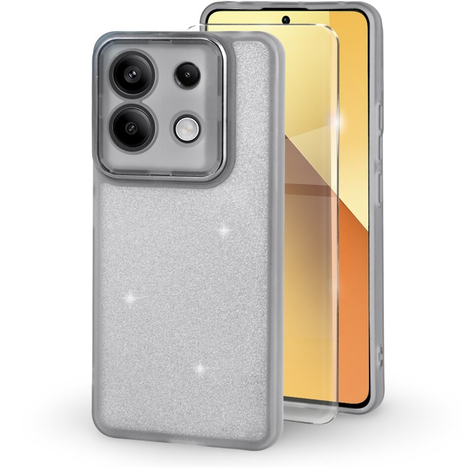Schutzhülle Für Xiaomi Redmi Note 13 Pro 5g, Glitzerpuder, Grau + 9h-hartglas
