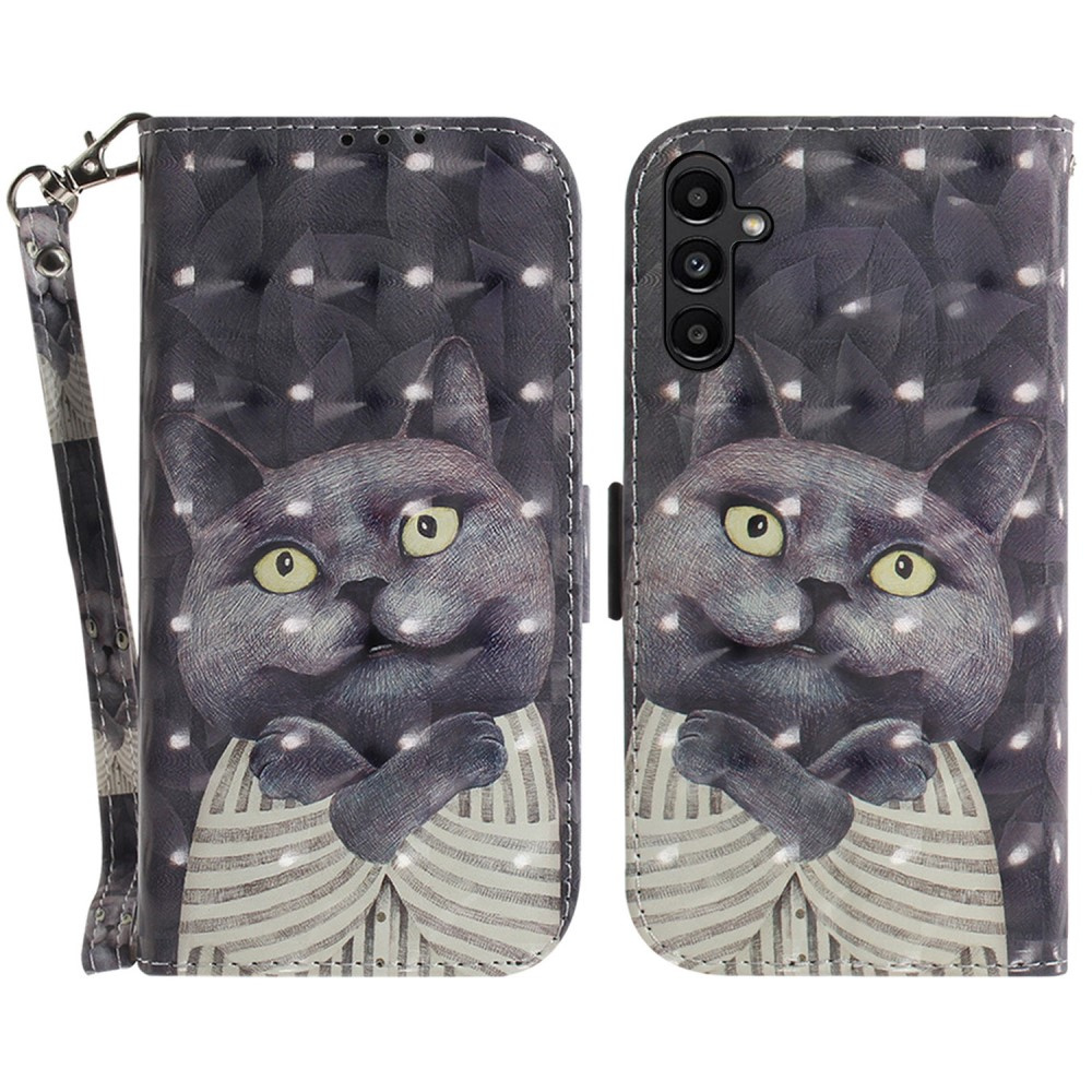 Klapphülle Für Samsung Galaxy A25 5g, Brieftaschenmotiv, Katze, Grau + 9h-glas