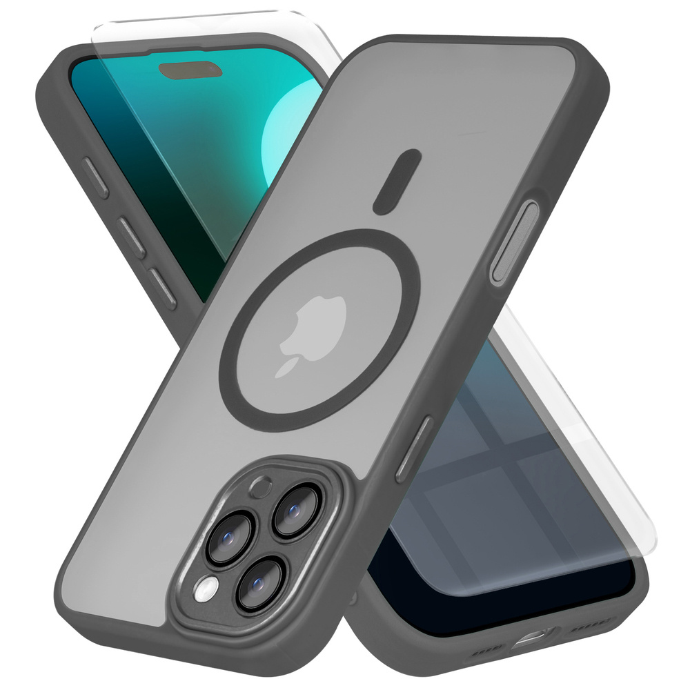 Iphone 16 Pro Max Hülle, Magsafe-kompatibel, Matte Hülle, Grau + Displayschutzfolie