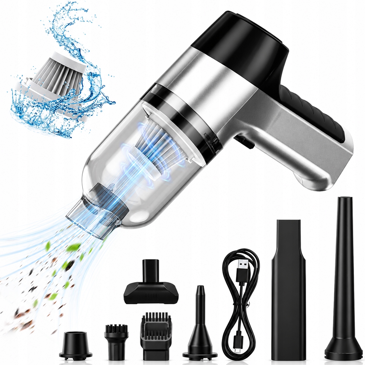 Akku-handstaubsauger Für Auto Und Zuhause, 12000 Pa, 3-in-1, Usb, Hepa