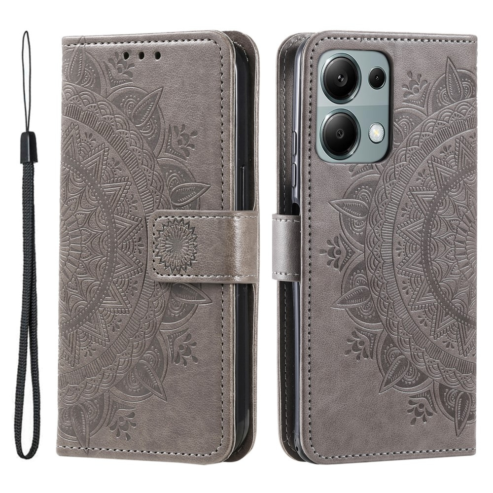 Klapphülle Für Xiaomi Redmi Note 13 Pro 4g / Poco M6 Pro 4g, Mandala-blume, Grau