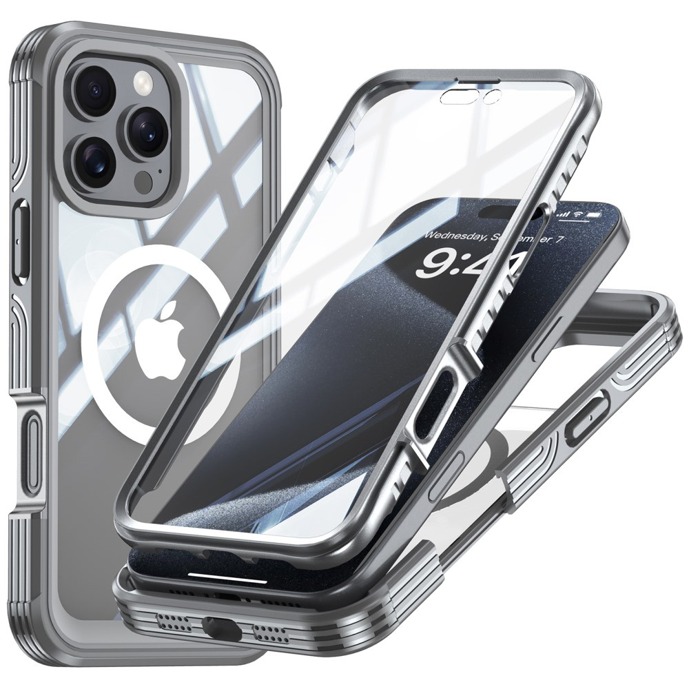 Stoßfeste Hülle Für Iphone 16 Pro Max Mit Glas Für Magsafe, Grau
