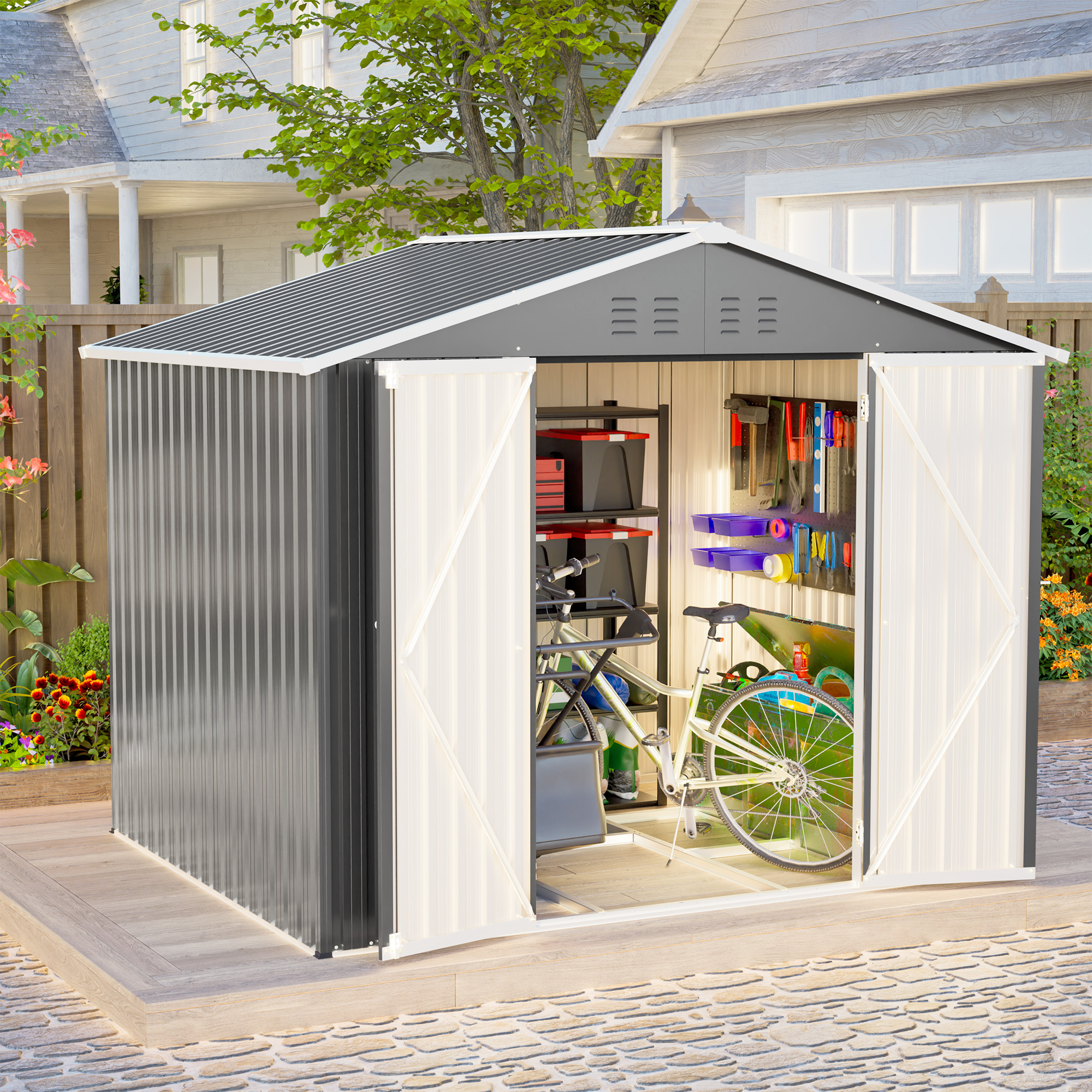 Stabiles Metall-gerätehaus In Anthrazit 8x6 Ft Mit Praktischer Klapptür Ideal Als Gartenschuppen Für Werkzeuge