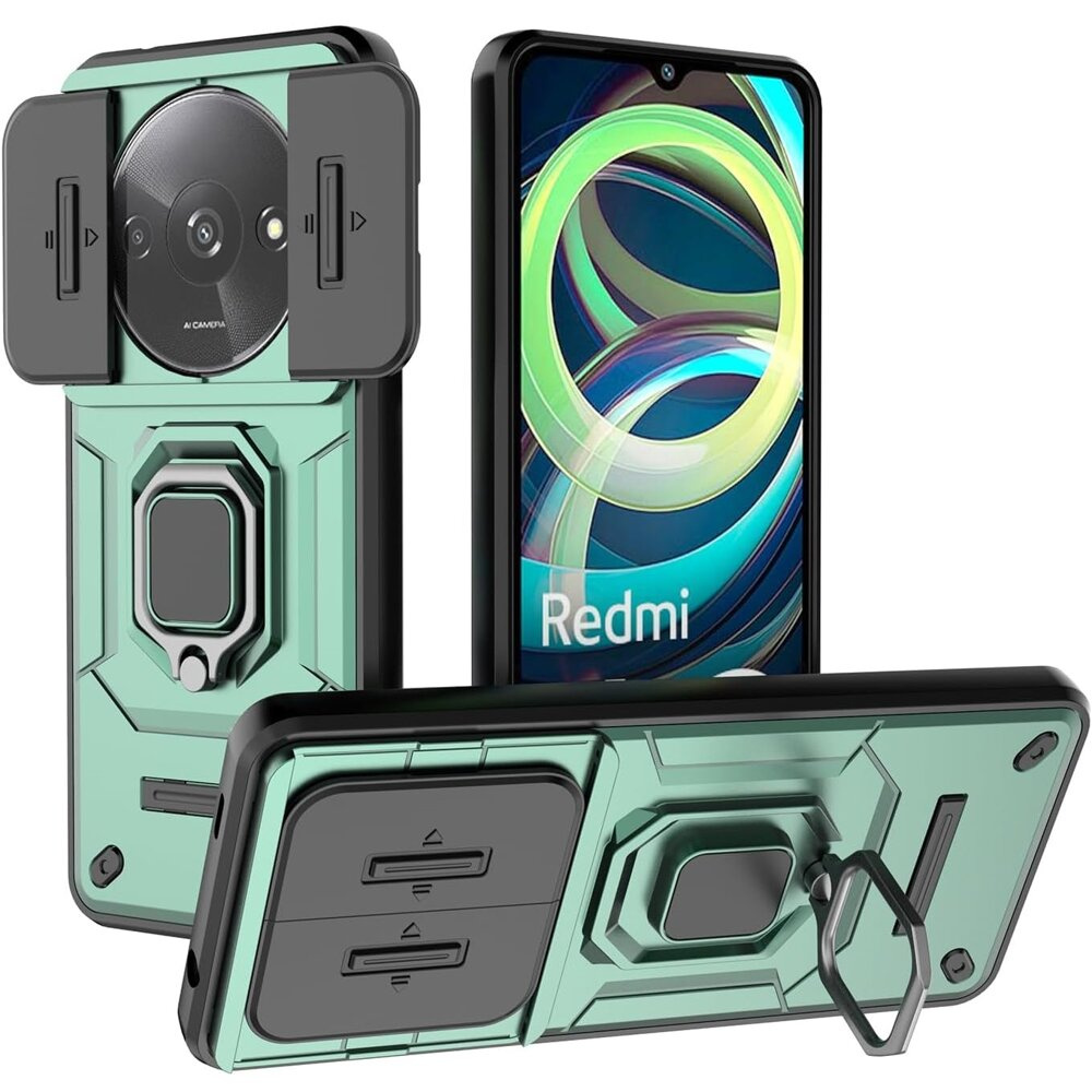 Hülle Für Xiaomi Redmi A3, Mit Ausklappbarem Kameraobjektiv, Grün