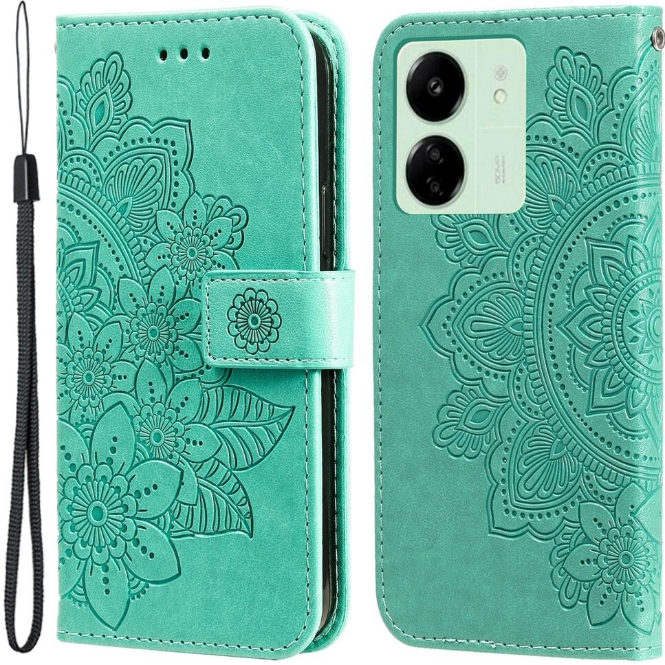Klapphülle Für Xiaomi Redmi 13c / Poco C65, Mandala, Grün