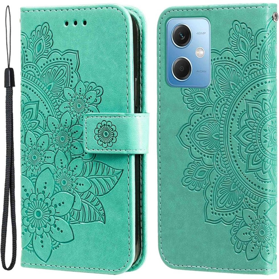 Flip-case-set Für Xiaomi Redmi Note 12 5g / Poco X5 5g, Mandala-geldbörse Und Blumen, Grün + Glas