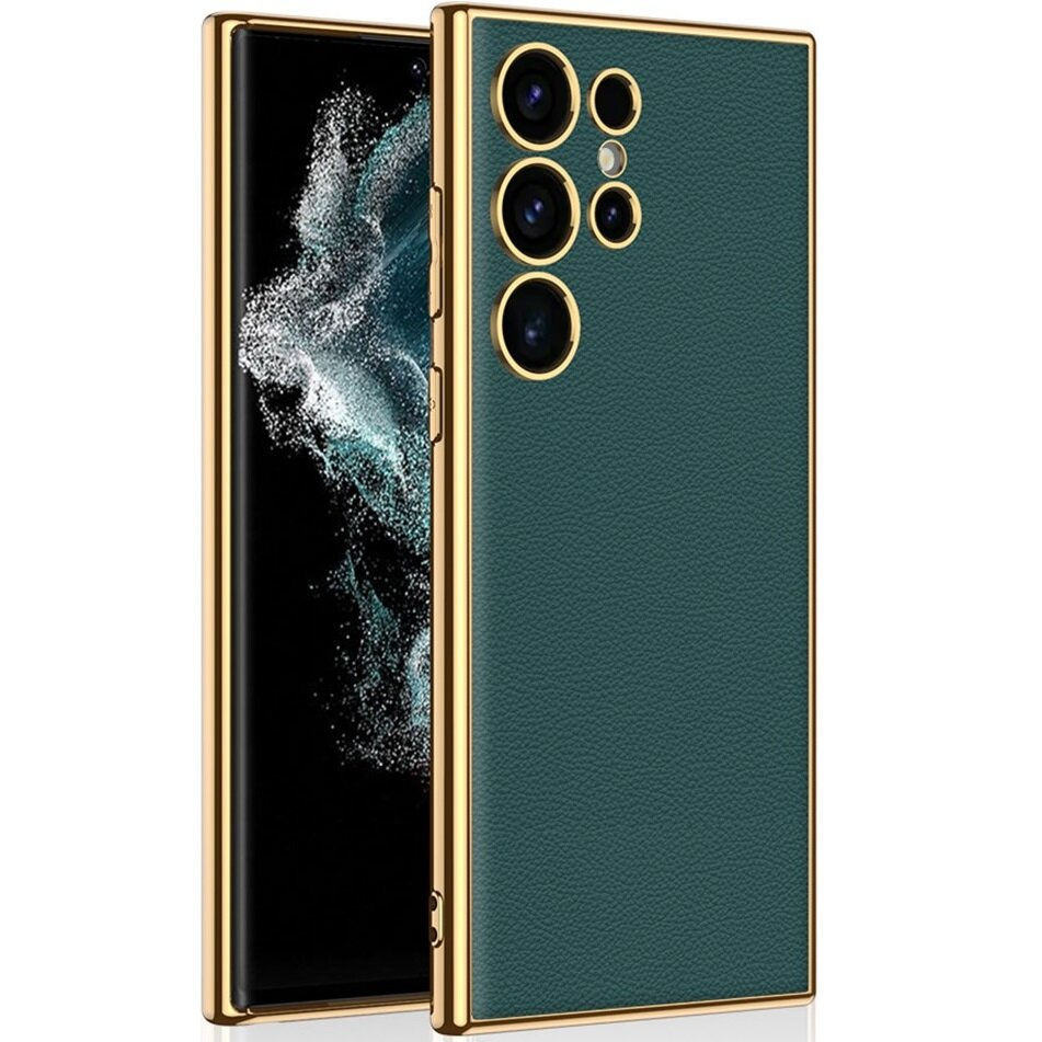 Schutzhülle Für Samsung Galaxy S24 Ultra, Electro Frame Lederhülle, Grün
