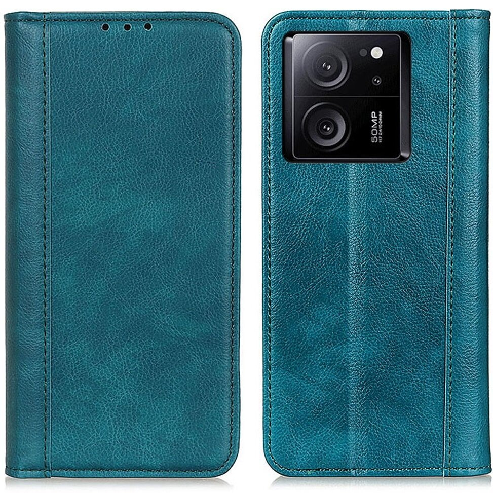 Schutzhülle Für Xiaomi 13t / 13t Pro, Brieftaschenmodell Aus Litschi-leder, Grün