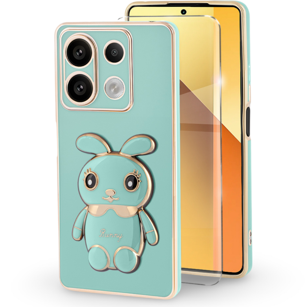 Schutzhülle Für Xiaomi Redmi Note 13 5g, Hasenmotiv, Grün + 9h-hartglas