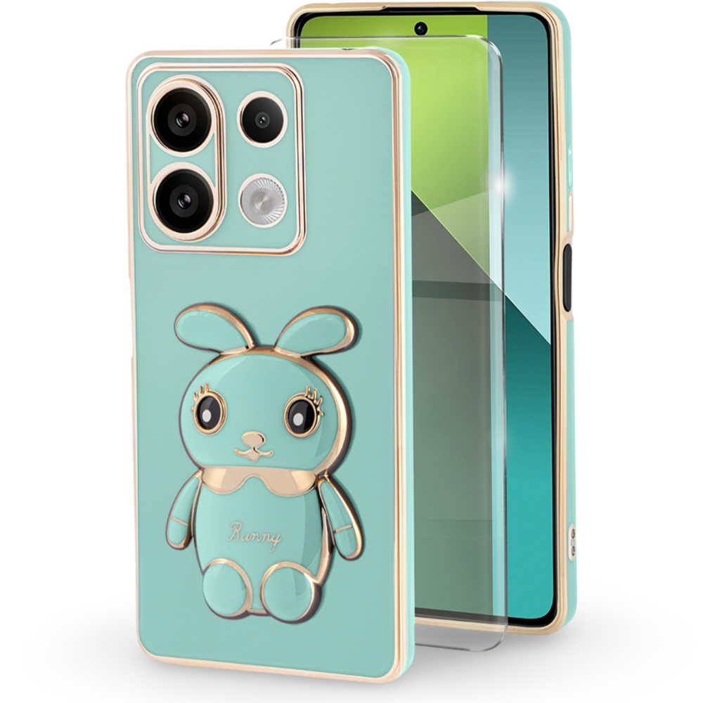Schutzhülle Für Xiaomi Redmi Note 13 Pro 5g, Hasenmotiv, Grün + 9h-hartglas