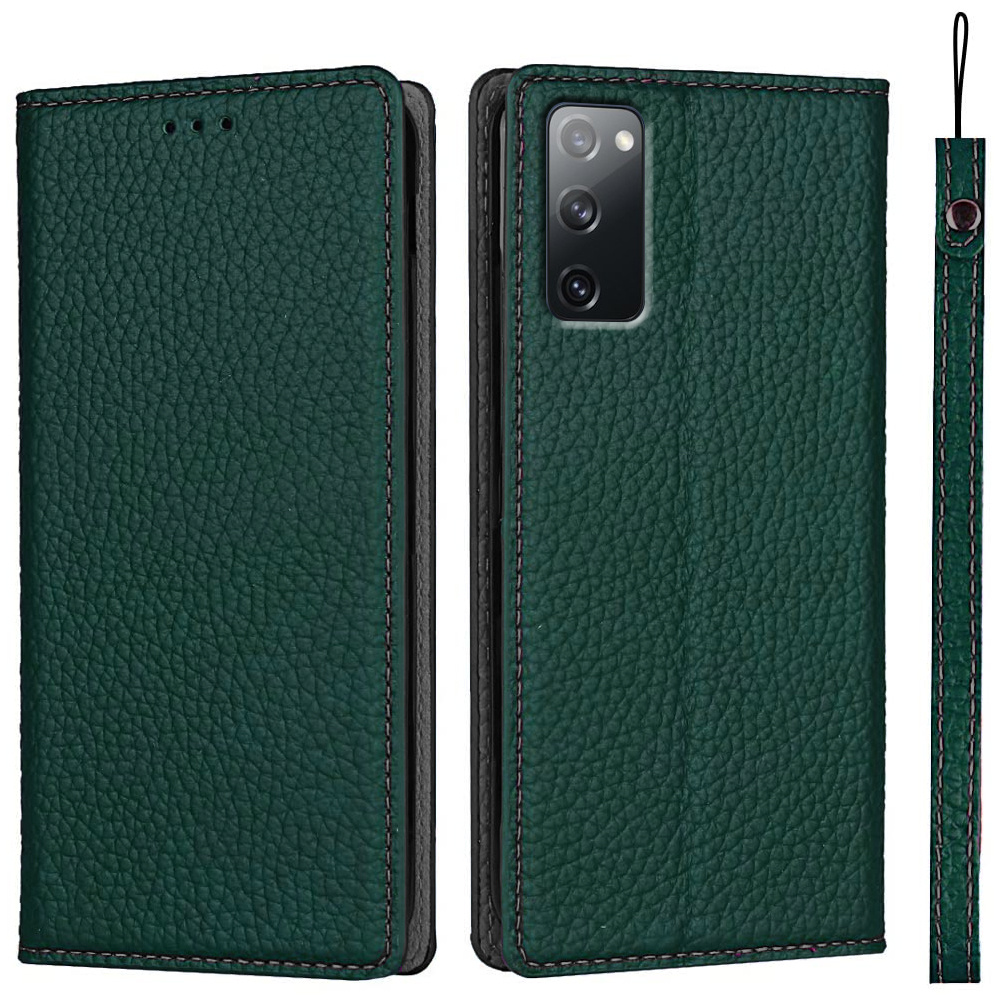 Lederhülle Für Samsung Galaxy S20 Fe, Erbord Genarbtes Leder, Grün